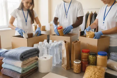 Church Volunteers Packing Donation Supplies