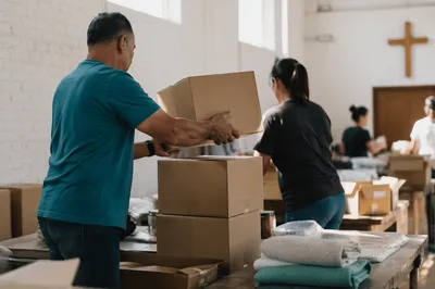 Church Volunteers Packing Community Supplies