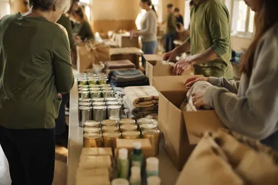 Church Volunteers Packing Relief Supplies Together