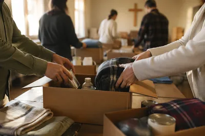 Church Volunteers Packing Relief Supplies