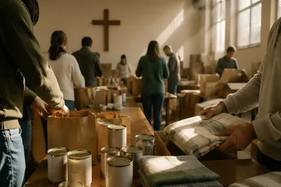 Church Volunteers Packing Supplies for Outreach