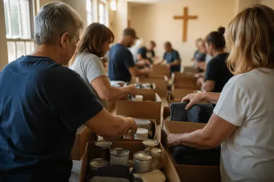 Church Volunteers Packing Relief Supplies Together