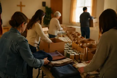 Church Volunteers Packing Relief Supplies