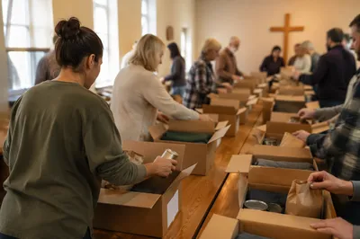 Church Volunteers Packing Relief Supplies