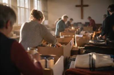 Church Volunteers Packing Relief Supplies