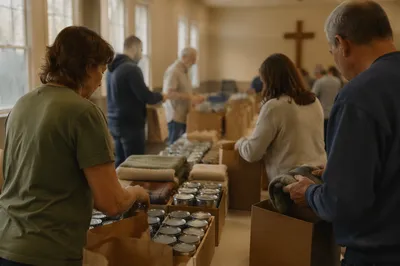 Church Volunteers Packing Relief Supplies