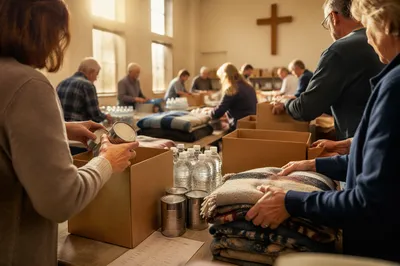 Church Volunteers Packing Emergency Supplies