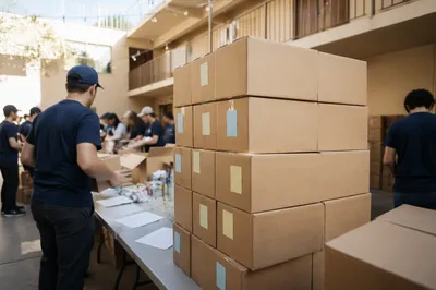 Church Volunteers Preparing Community Supply Boxes
