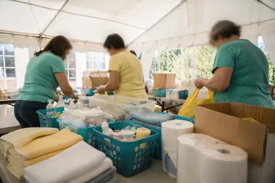 Church Volunteers Packing Relief Supplies