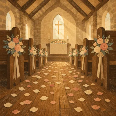 Wedding Aisle Petals in Quiet Church