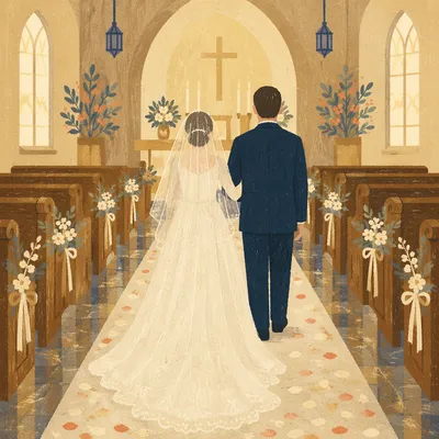 Bride Walking Church Wedding Aisle