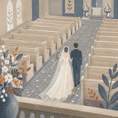 Black and White Chapel Wedding Aisle