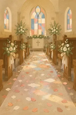Quiet Church Wedding Aisle with Petals