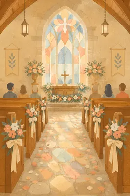 Serene Church Wedding Aisle with Petals