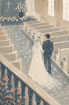 Bride Walking Down Chapel Aisle