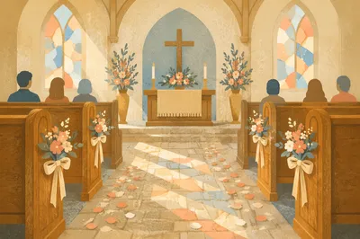 Serene Church Wedding Aisle with Petals