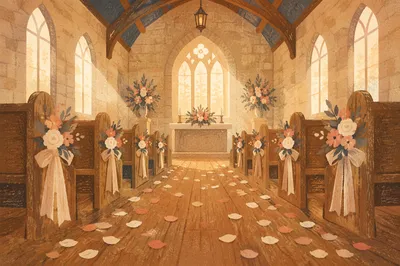 Church Wedding Aisle with Flower Petals