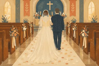 Bride Walking Down Church Wedding Aisle