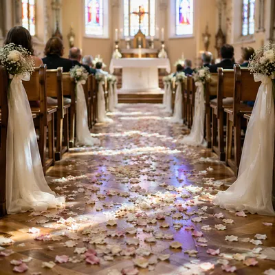 Romantic Church Wedding Aisle with Petals