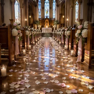 Church Wedding Aisle with Rose Petals