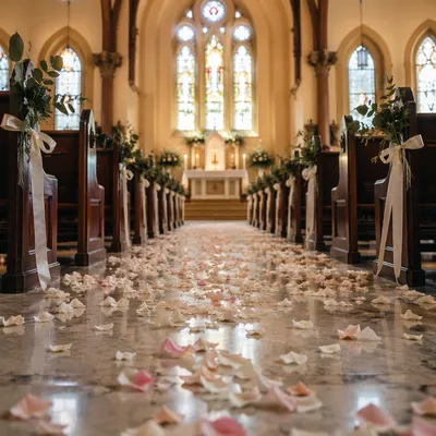 Church Wedding Aisle with Rose Petals