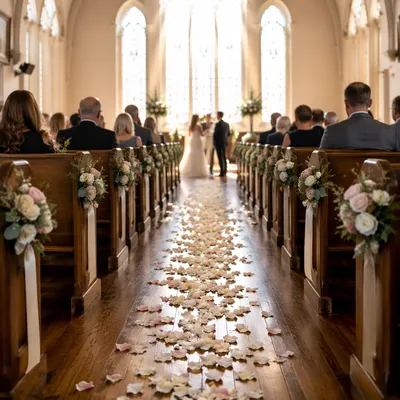 Church Wedding Aisle with Rose Petals