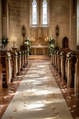 Quiet Church Wedding Aisle with Petals