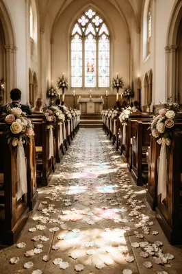 Romantic Church Wedding Aisle with Petals