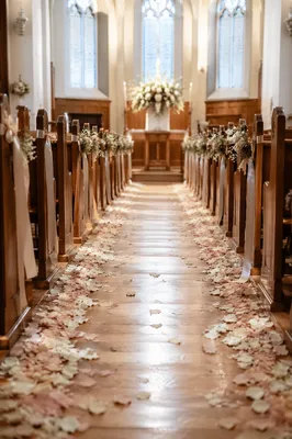 Flower Petals Along Church Wedding Aisle