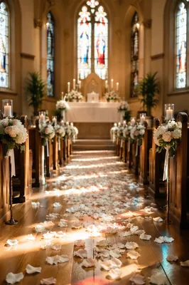 Church Wedding Aisle with Rose Petals