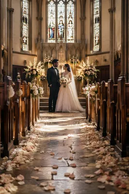 Church Wedding Aisle with Rose Petals