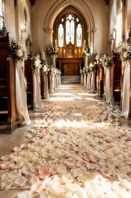 Flower Petal Wedding Aisle in Chapel