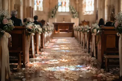 Romantic Church Wedding Aisle with Petals