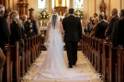 Bride Walking Down Church Wedding Aisle