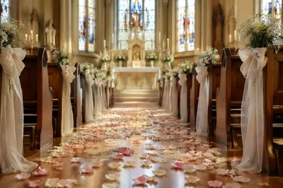 Rose Petals Along Church Wedding Aisle