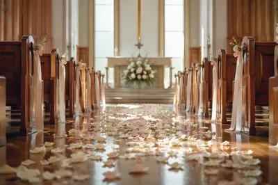 Flower Petals Along Church Wedding Aisle