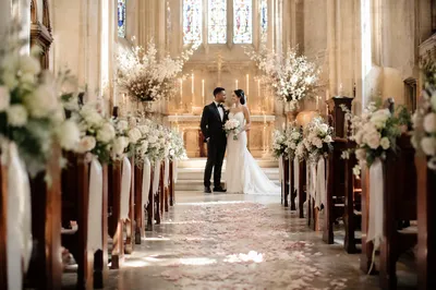 Church Wedding Aisle with Rose Petals