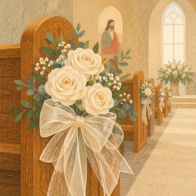 Elegant Church Pew Wedding Floral Decoration