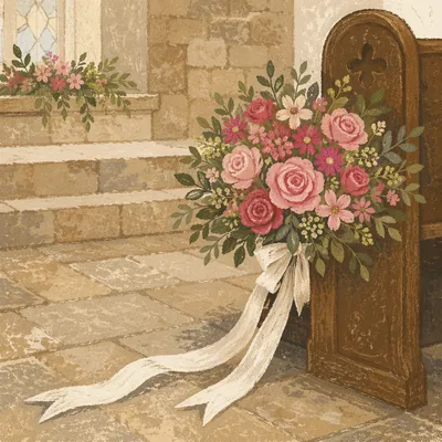 Romantic Church Wedding Pew Floral Decor