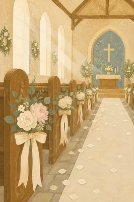 Countryside Church Wedding Pew Floral Decor