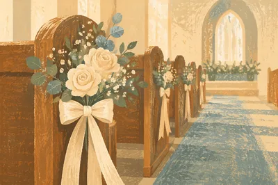 Elegant Church Wedding Pew Floral Decoration