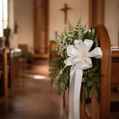 Church Wedding Pew Flowers and Ribbon