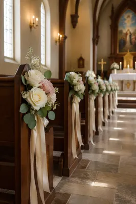 Decorated Church Aisle with Wedding Flowers