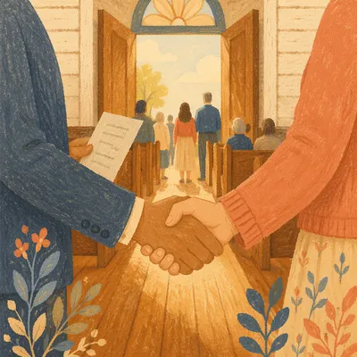 Warm Church Welcome Handshake After Service