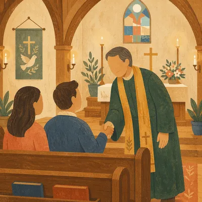 Warm Church Welcome Handshake in Sanctuary