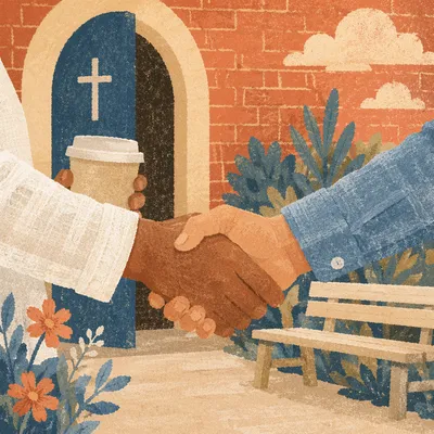 Warm Church Welcome Handshake by Entrance