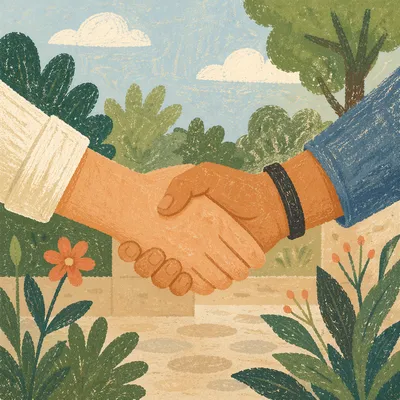 Warm Church Welcome Handshake in Garden