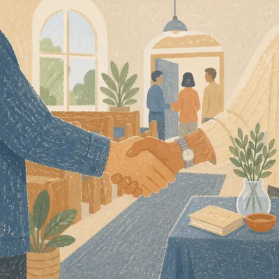 Warm Church Welcome Handshake in Foyer