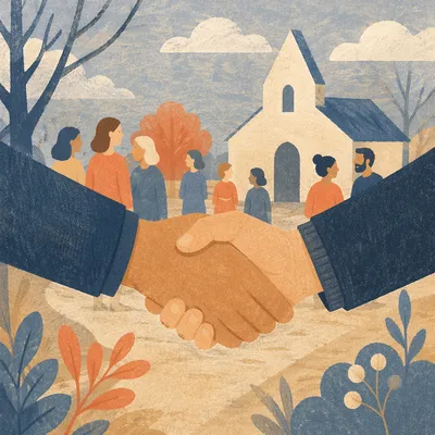 Warm Church Welcome Handshake in Monochrome