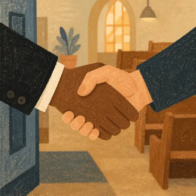Warm Church Welcome Handshake at Entrance
